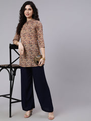 Women Multi Color Printed Straight Tunic With Three Quarter Sleeves