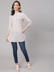 Women Off White Printed Straight Tunic With Three Quarter Sleeves