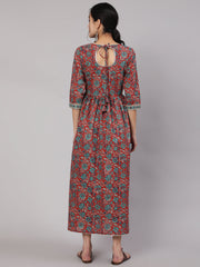Women Multi Printed Flared Dress With Three quarter Sleeves
