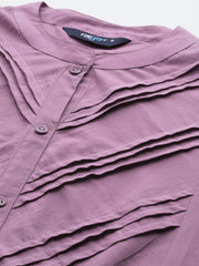 Women Purple Straight Kurta With Three Quarter Sleeves