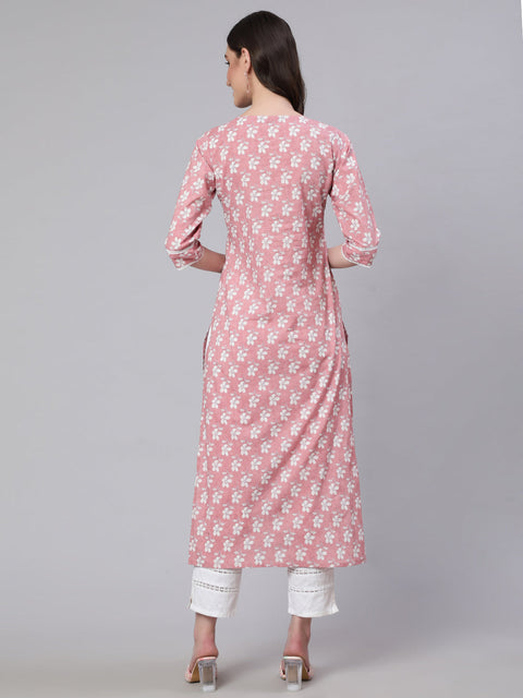 Women Pink Printed straight kurta with three quarter sleeves