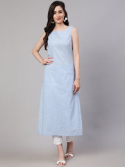 Women Blue Ethnic Printed Straight Sleevless Kurta