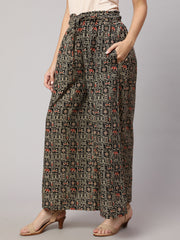 Women Black Printed Wide Legged Printed Plazzo With Side Pockets