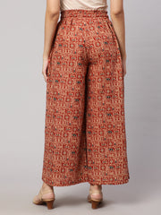 Women Rust Printed Wide Legged Printed Plazzo With Side Pockets
