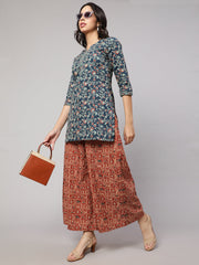 Women Rust Printed Wide Legged Printed Plazzo With Side Pockets