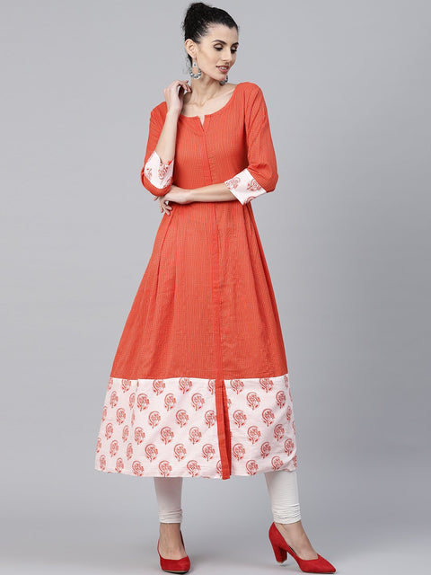 Nayo Orange printed 3/4th slevee cotton Anarkali kurta