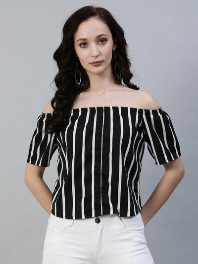 Women Black & White Striped Printed Top