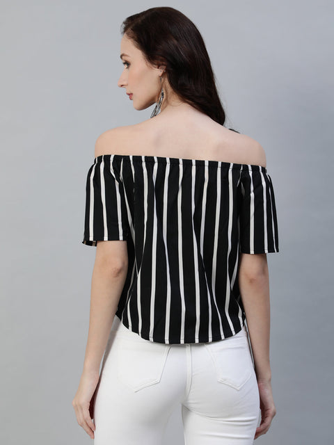 Women Black & White Striped Printed Top