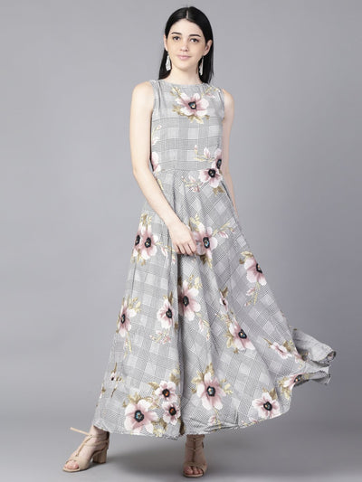 Daima Women Black (Multi) Floral Printed Round Neck Fit and Flare Dress