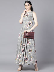 Daima Women Black (Multi) Floral Printed Round Neck Fit and Flare Dress