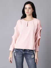 Daima Women Pink Casual Solid Keyhole Neck Top