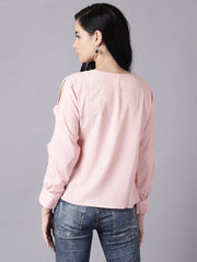 Daima Women Pink Casual Solid Keyhole Neck Top