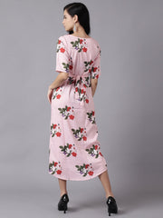 Daima Women Pink Floral Printed Round Neck A-Line Dress