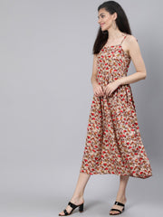 Women Beige Printed Maxi Dress With Flared