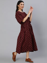 Women Burgundy Printed Kaftan Kurta