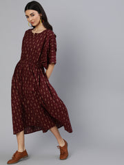 Women Burgundy Printed Kaftan Kurta