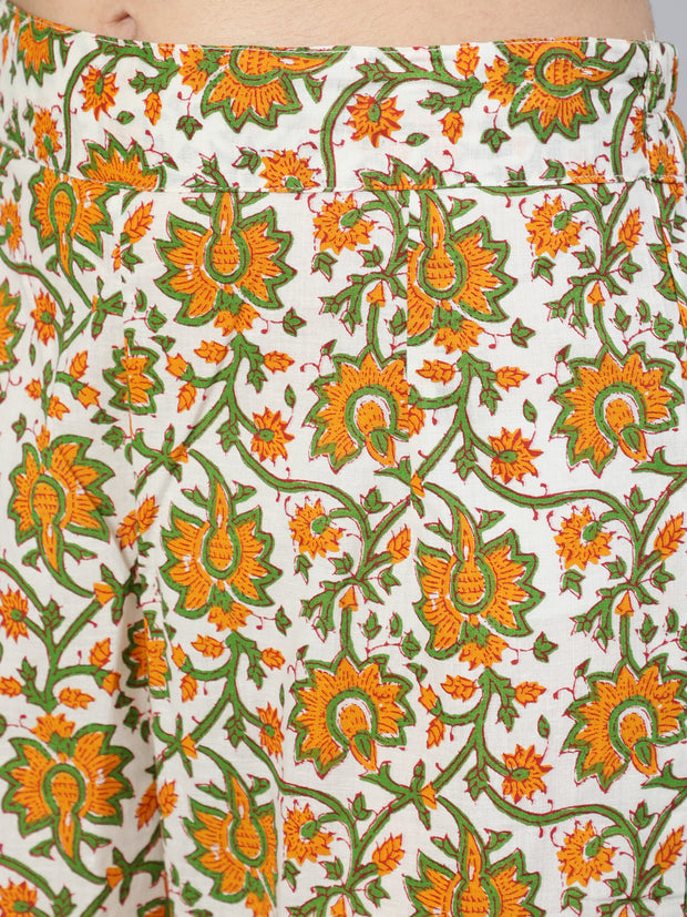 Women White & Orange Floral Printed Ethnic palazzo