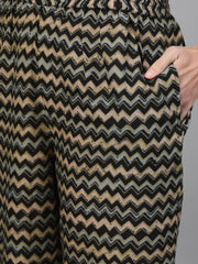 Women Black and GreenThree-Quarter Sleeves Straight Kurta With Palazzo with pockets And Face Mask