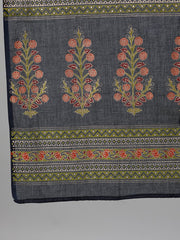 Women Blue and Orange Gold Printed Three-Quarter Sleeves Straight Kurta With Palazzo and Dupatta with pockets And Face Mask