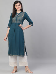 Women Lavender Calf Length Three-Quarter Sleeves Straight Floral Printed Cotton Kurta Set With Face Mask