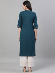 Women Lavender Calf Length Three-Quarter Sleeves Straight Floral Printed Cotton Kurta Set With Face Mask