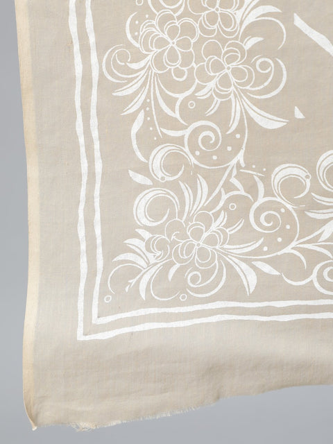 Women Beige Floral Printed Straight Kurta With Plazo & Dupatta