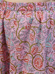 Women Pink Printed Flared Kurta With Trouser & Dupatta