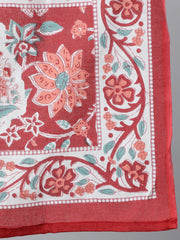 Women Red Floral Printed Kurta With Trouser & Dupatta