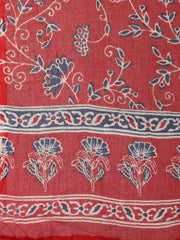 Women Red & Blue Floral Printed Kurta Set With Palazo & Dupatta