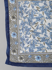 Women Blue & White Floral Printed Kurta Set With Trouser & Dupatta