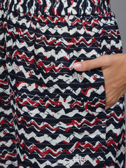 Women Blue Ethnic Striped Printed Straight Kurta With Three Quarter Sleeves