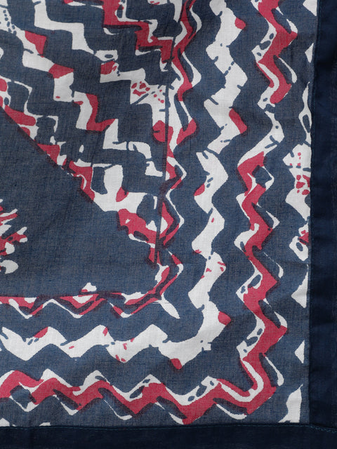 Women Blue Ethnic Striped Printed Straight Kurta With Three Quarter Sleeves