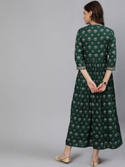 Pastel Green Dress With Front Gold Printed Yoke & 3/4 sleeves – Nayo  Clothing