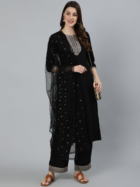 Women Black Kurta and Palazzo Set Rayon, Plazzo Set, Plazo Dress, Designer Plazo  Suit, Palazzo Suit Sets, प्लाज़ो सूट - NOZ2TOZ, New Delhi | ID: 27559212273