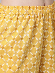 Women Yellow Printed Flared Kurta With Trouser & Dupatta