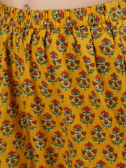 Women Mustard Printed Flared Kurta With Trouser & Dupatta