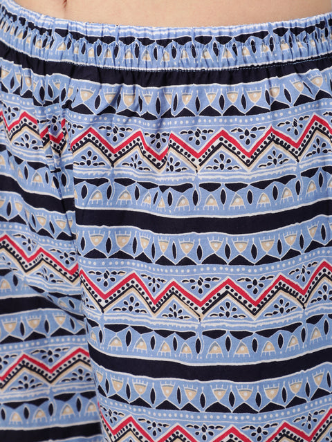 Women Blue Bandhani Printed Straight Kurta With Palazzo Dupatta