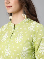 Women Green Ethnic Printed Straight Kurta With Palazzo And Dupatta