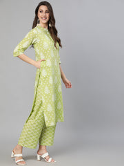 Women Green Ethnic Printed Straight Kurta With Palazzo And Dupatta