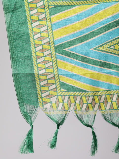 Women Green Solid Straight Kurta With Palazzo And Dupatta