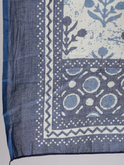 Women Navy Blue Ethnic Printed Straight Kurta With Palazzo And Dupatta