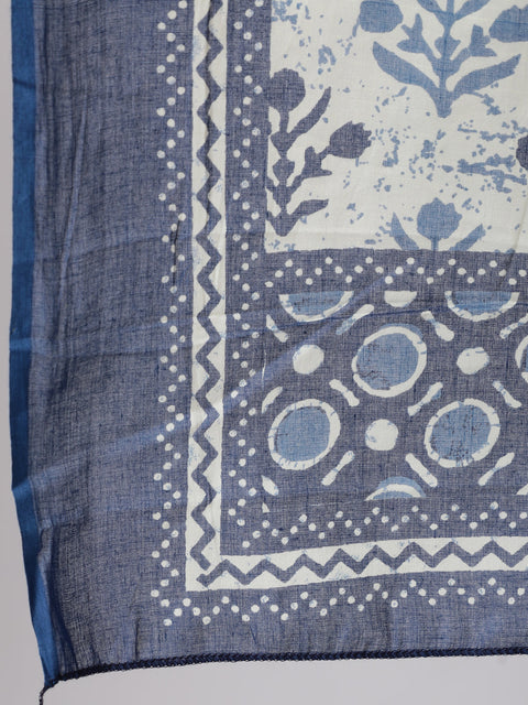 Women Navy Blue Ethnic Printed Straight Kurta With Palazzo And Dupatta