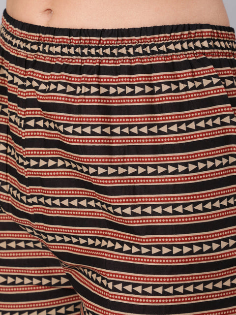 Women Black & Maroon Ethnic Motif Printed Sleevesless Straight Kurta With Palazzo And Dupatta