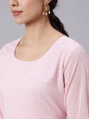 Women Pink Sequence Georgette Kurta With Palazzo And Net Dupatta