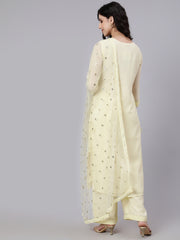 Women Yellow Sequence Georgette Kurta With Palazzo And Net Dupatta