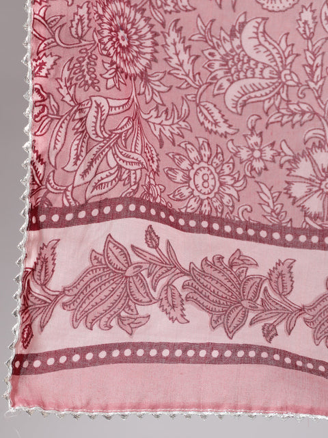 Women Purple Floral Straight Kurta With Palazzo And Dupatta