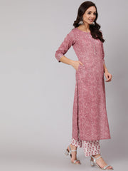 Women Purple Floral Straight Kurta With Palazzo And Dupatta