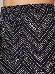 Women Navy Blue Ethnic Printed Straight Kurta With Palazzo And Dupatta