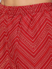 Women Red Printed Flared Kurta With Trouser And Dupatta