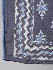 Women Navy Blue Printed Flared Kurta With Trouser And Dupatta